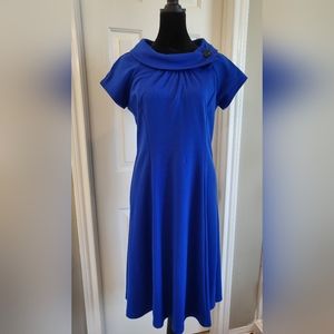 Coldwater Creek GORGEOUS Blue Cowl Neck Cap Sleeve Dress in Size 6